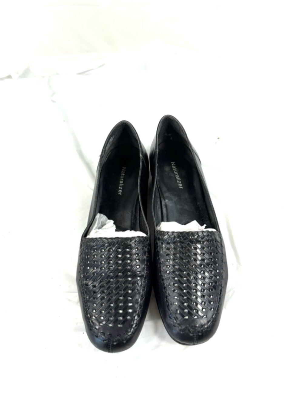 Naturalizer Black Leather Woven Top Womens 9.5